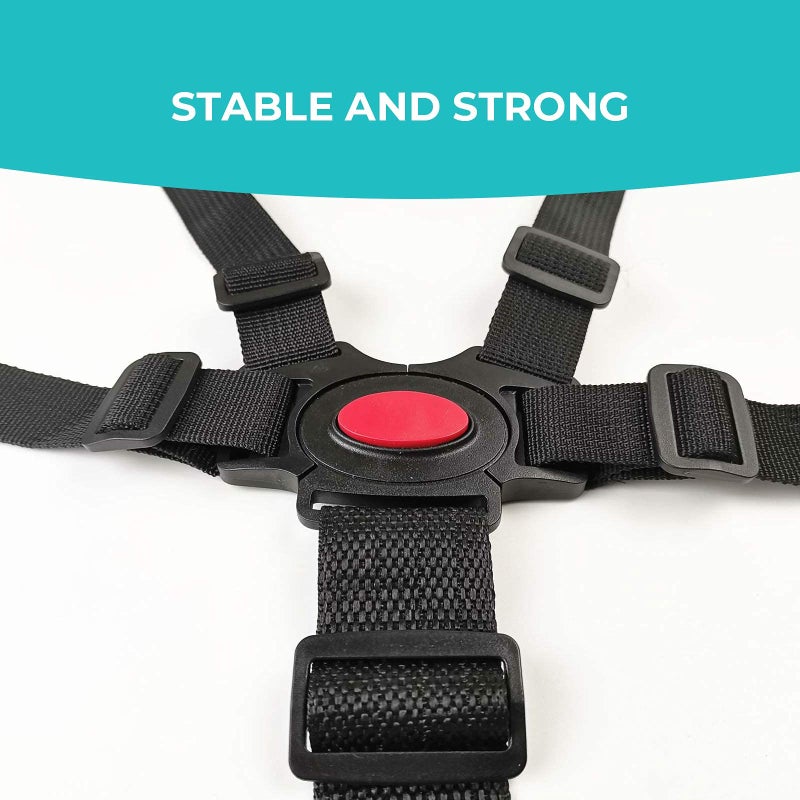 EWUHRY 5 Point Harness Seat Belt，Adjustable Baby Seat Belt Full Protection Security Harness Seatbelt for High Chair and Pushchair Black - Image 5